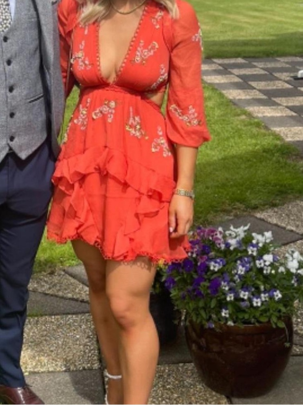 ASOS Orange Embroidered Ruffle Mini Dress - Picture 2 of 3